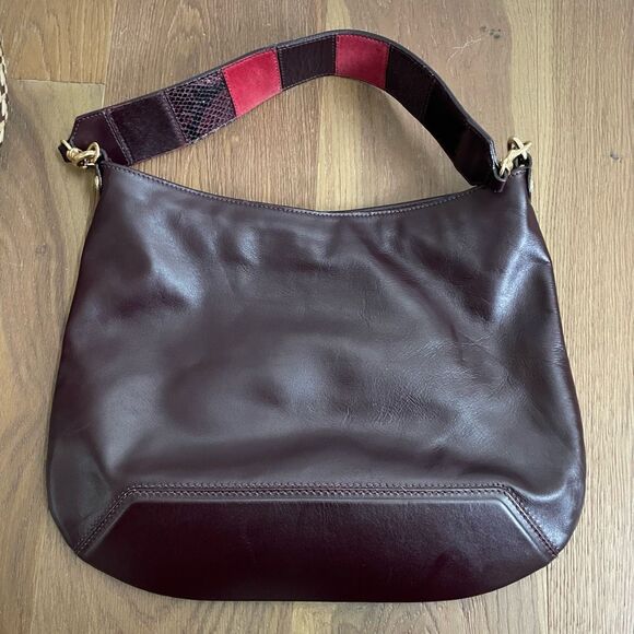 Iacucci Bordeaux Leather Patchwork Strap Hobo Shoulder Bag Purse Italy - Picture 2 of 9